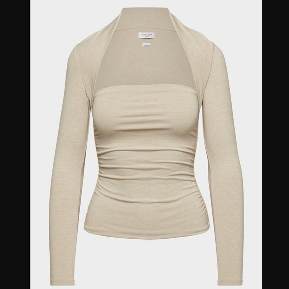 Aritzia Contour Flourish Square Neck Longsleeve Top Heather Oat Beige Size L $68 - Picture 1 of 8
